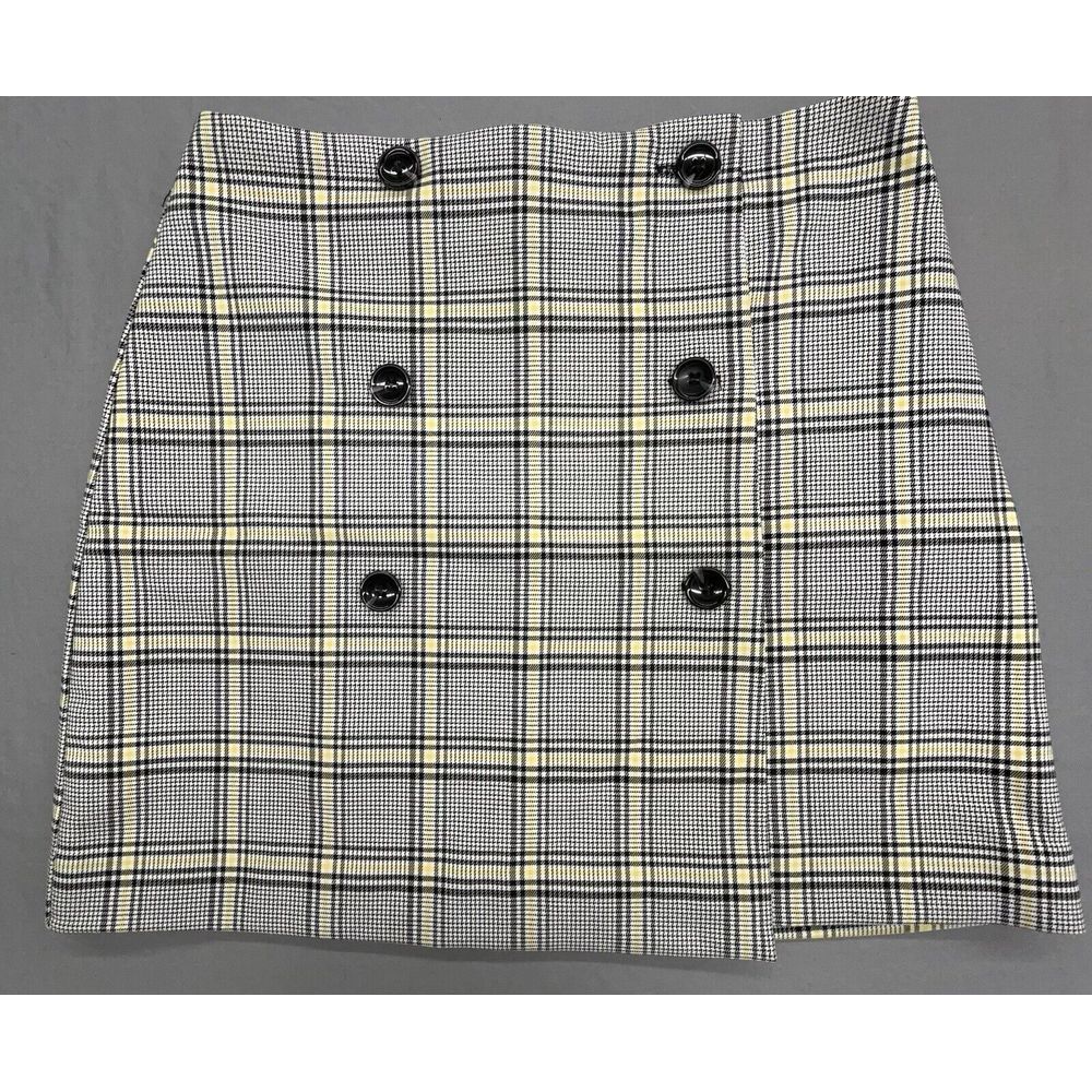 Divided Skirt 4 Black Plaid Buttons A Line Mini Stretch Lined Preppy Work Casual